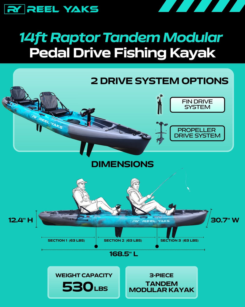 Load image into Gallery viewer, Raptor 14ft Tandem | Fin Drive | Modular Fishing Kayak
