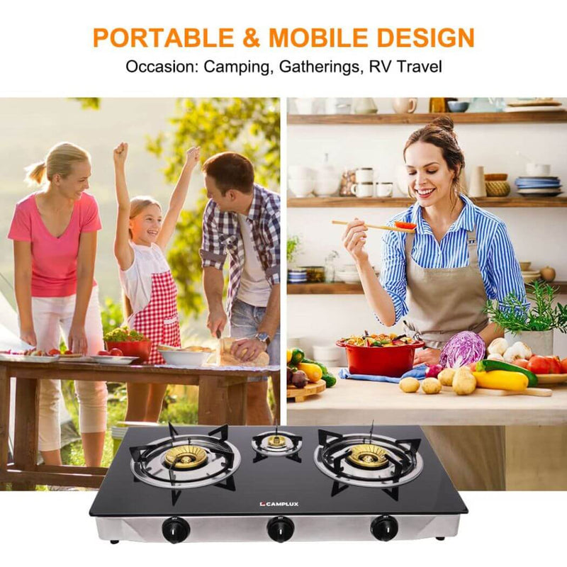 Load image into Gallery viewer, 21,600BTU 3 Burners Tempered Glass Portable Stoves for Camping
