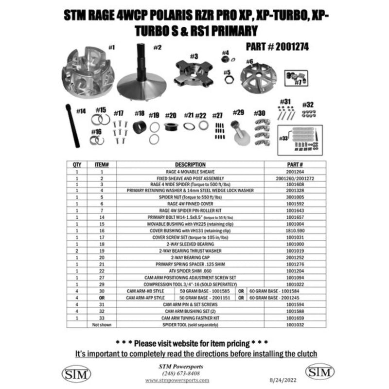 Load image into Gallery viewer, STM Rage 4WCP Polaris Pro XP, XP-Turbo, Turbo R, Turbo S and RS1 Primary Clutch
