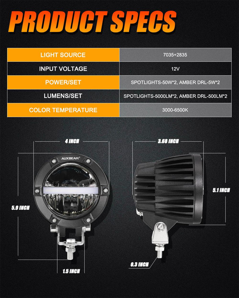 Load image into Gallery viewer, C4 Series | 4 Inch 110W 11000LM LED Pods Offroad LED Driving Lights with Amber DRL

