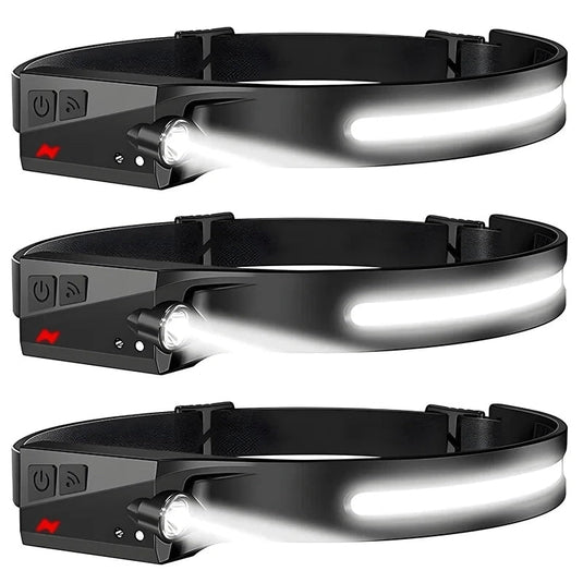 Headlamp USB Rechargeable LED  Waterproof, Motion Sensor Camping/Hiking Light