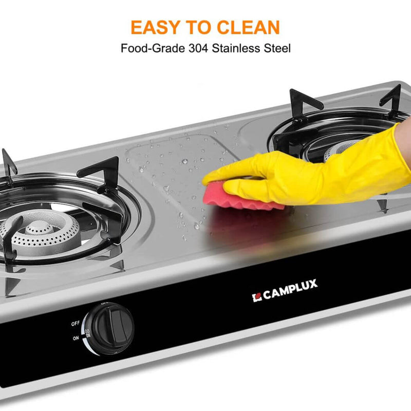 Load image into Gallery viewer, Camplux 2 Burners 19,600 BTU Outdoor Gas Stove with Auto Ignition
