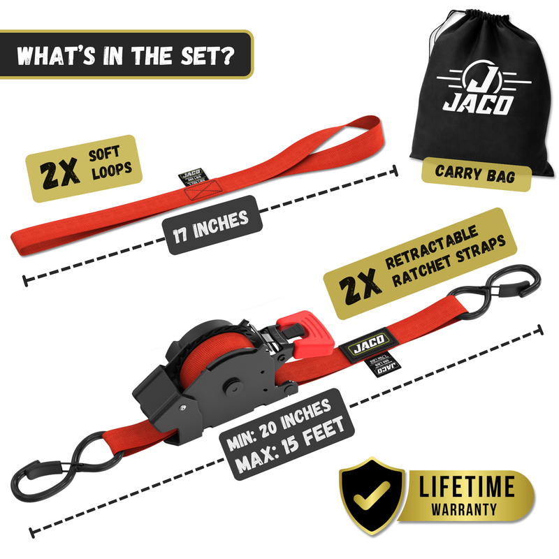 Load image into Gallery viewer, Retractable Ratchet Straps - 1" x 15 ft (1,760 lbs Break Strength) | Auto Self Retracting Cargo Tie Down Strap Set
