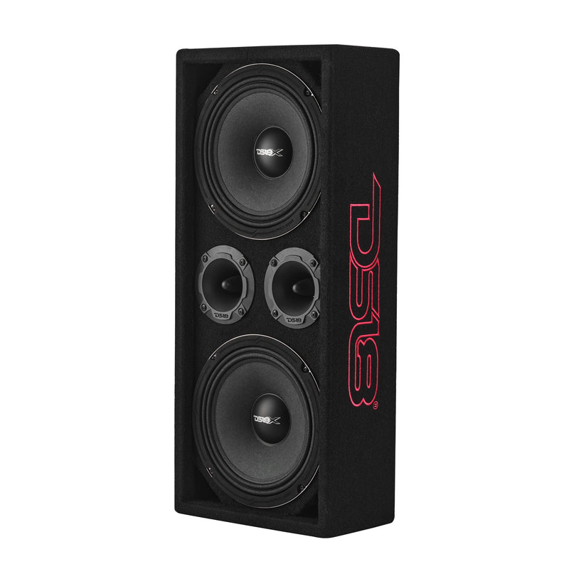 Load image into Gallery viewer, Loaded Voceteo Enclosure with Dual 8" Speakers, Dual 3.78" Tweeters, Amplifier &amp; Speakon Cable
