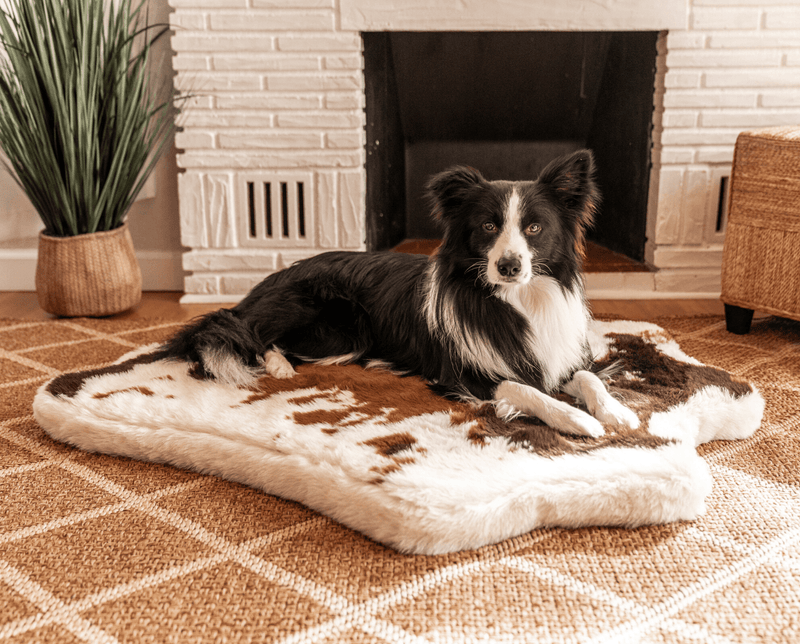Load image into Gallery viewer, PupRug® Animal Print Memory Foam Dog Bed - Brown Faux Cowhide
