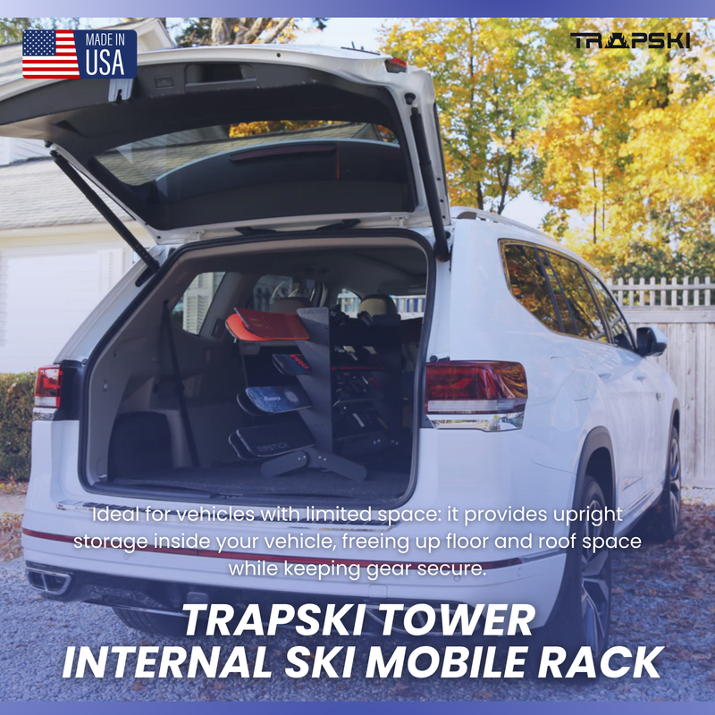 Load image into Gallery viewer, The TRAPSKI Tower with Security Strap | Internal Ski Mobile Rack | SUVs, Vans, Crossovers, Hatchbacks | Third Row SUVS
