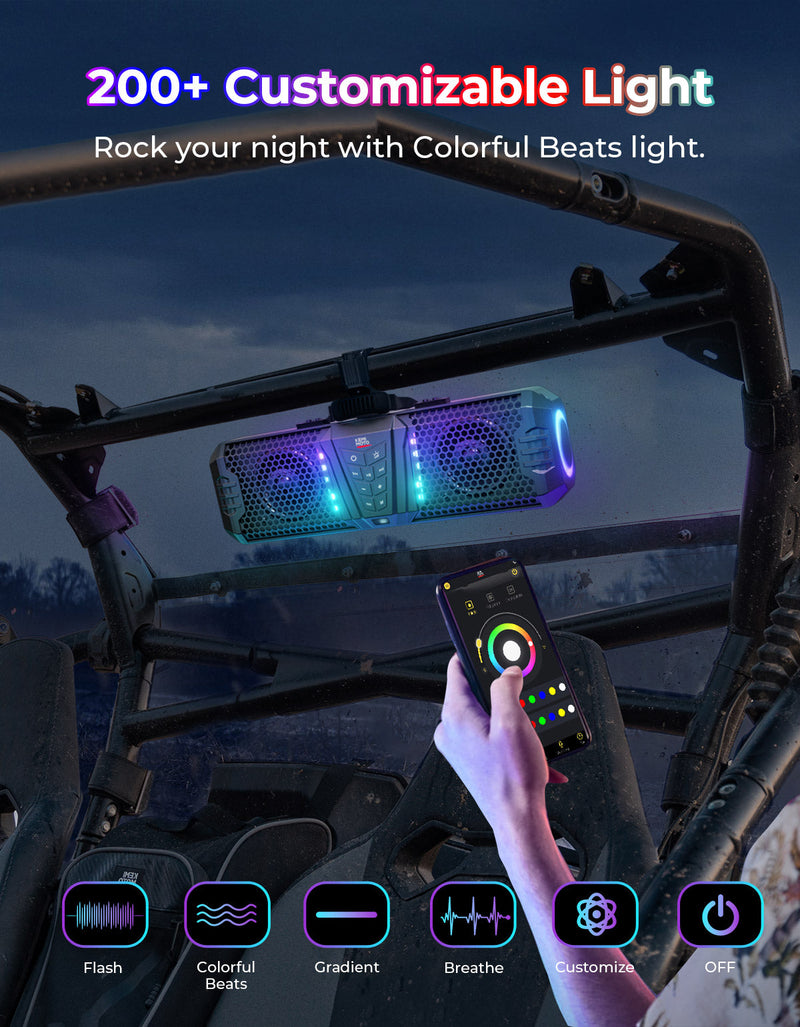 Load image into Gallery viewer, KEMIMOTO Midnight 40B 16'' 2-Speaker Louder RGB UTV Sound Bar (Built-in Battery)
