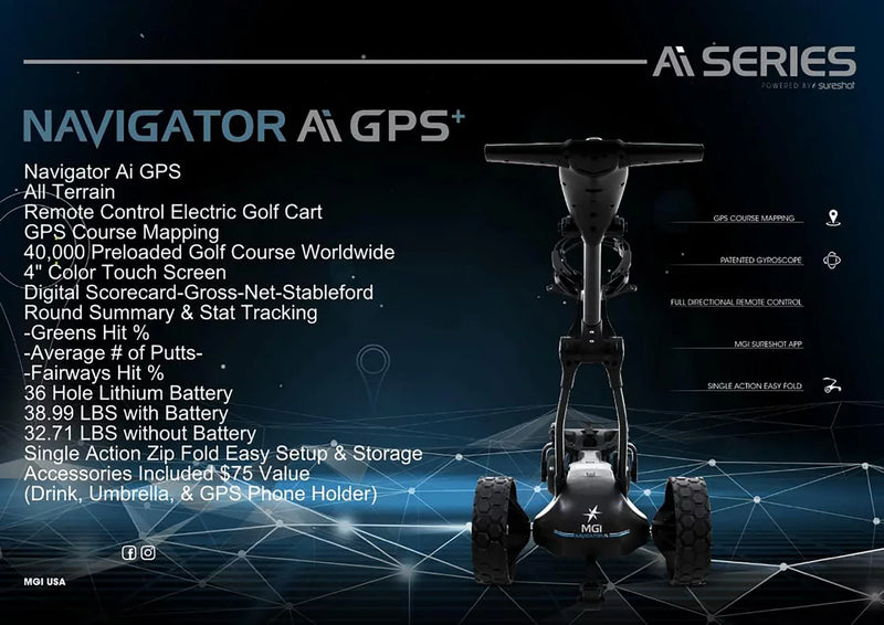 Load image into Gallery viewer, MGI Navigator AI GPS+ Electric Golf Caddy Cart
