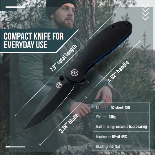 The Straight Back Folding Pocket Knife Giftset for Men and Women (Black and Blue)