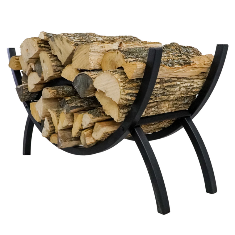 Load image into Gallery viewer, 3 ft Crescent Steel Firewood Rack Black Indoor or Outdoor

