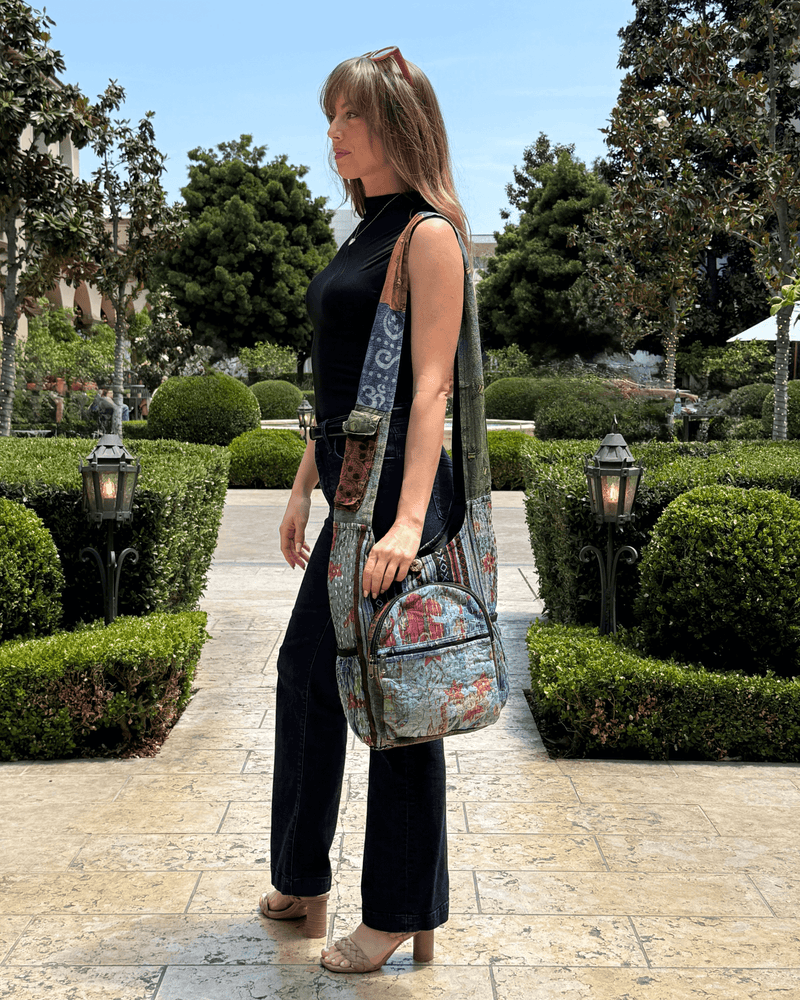 Load image into Gallery viewer, Kathmandu Collection Vintage Patchwork Hobo Bag with Water Bottle Pockets
