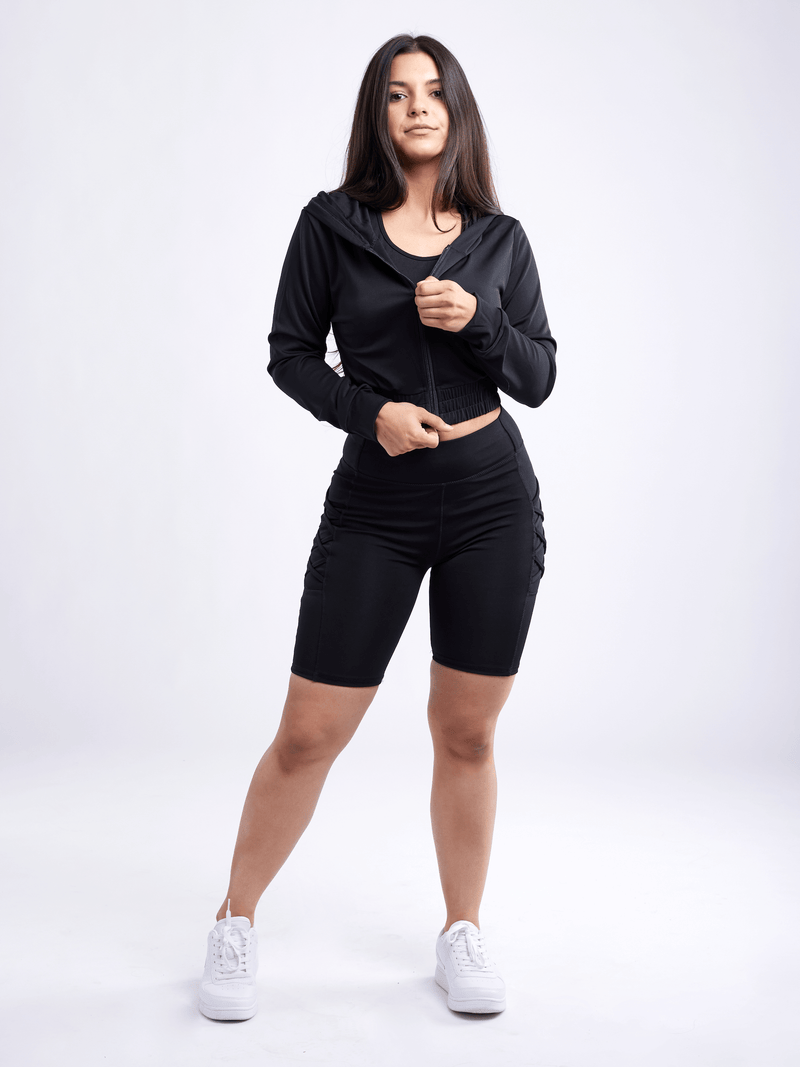 Load image into Gallery viewer, JupiterGear High-Waisted Workout Shorts with Pockets &amp; Criss Cross Design

