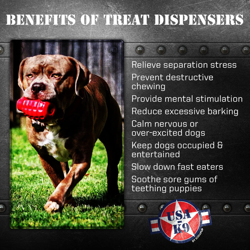 Load image into Gallery viewer, USA-K9 Grenade Rubber Dog Chew Toy | K9 Handler eDispenser Toy | Red &amp; Blue | USA Made
