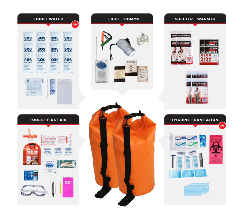 Load image into Gallery viewer, 4 Person Essential Survival Kit, Dry Bag
