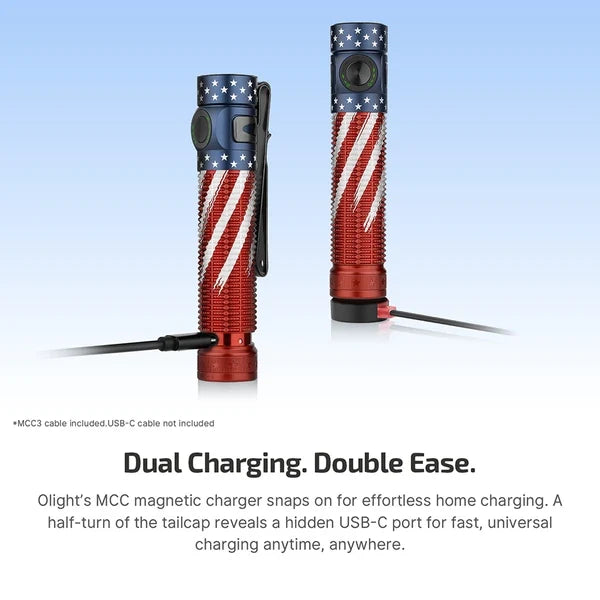 Load image into Gallery viewer, Olight Baton 4 Pro Rechargeable EDC Flashlight – 1600 Lumens – Black &amp; Stars &amp; Stripes
