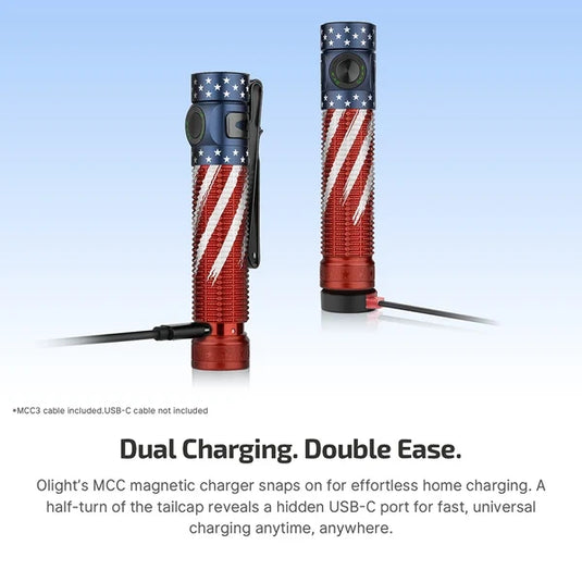 Olight Baton 4 Pro Rechargeable EDC Flashlight – 1600 Lumens – Black & Stars & Stripes