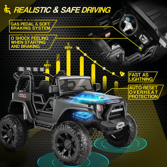 400W 2-Seater Electric Ride-On Jeep for Kids with LED Lights and 24V Battery