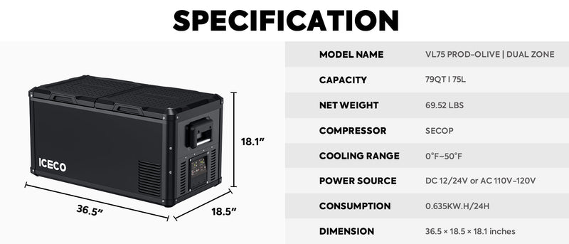 Load image into Gallery viewer, VL75ProD 12V Heavy Duty Fridge Freezer | ICECO | 75 LT

