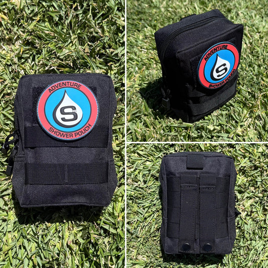 Tactical Molle Zipper Bag + Adventure Sampler Kit: 4 Shower Pouches, 1 Hand Sanitizer (80%), and 1 Deodorant