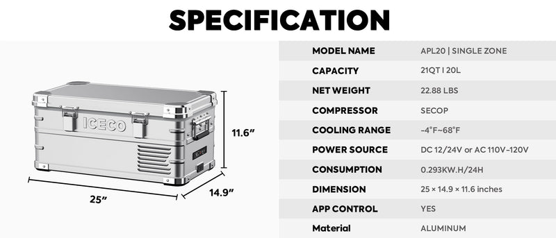 Load image into Gallery viewer, APL20 Light Duty Aluminum Freezer Single Zone | ICECO | 20 LT
