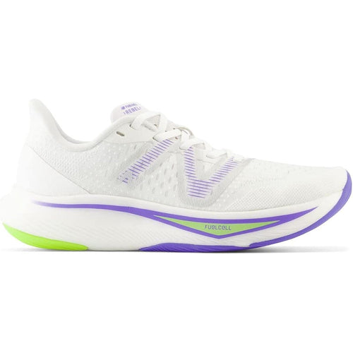 Women's New Balance FuelCell Rebel v3, White/Thirty Watt/Electric Indigo, 6.5 B Medium - Skoutley Outdoors LLC