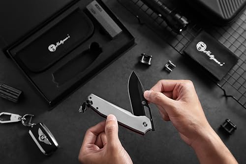 Load image into Gallery viewer, The Sentinel Folding Knife Giftset (black blade+dark grey/red liner G10 handle)
