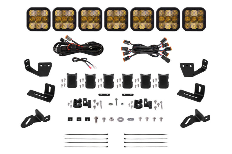 Load image into Gallery viewer, Diode Dynamics Prinsu/Sherpa Roof Racks- SS5 7-Pod CrossLink Mounting Kit - Pro Yellow Combo
