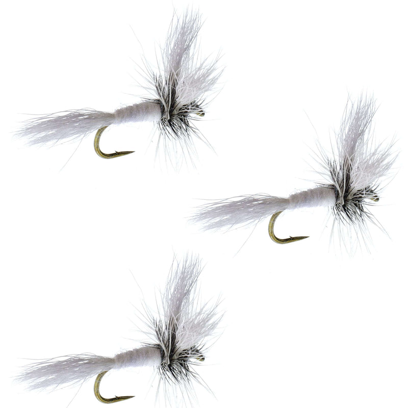 Load image into Gallery viewer, 3 Pack Barbless White Wulff Classic Hair Wing Dry Fly - Hook Size 14
