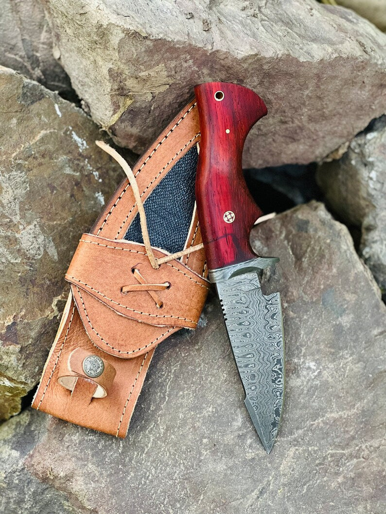 Load image into Gallery viewer, Hunting Skinning Knife – 10&quot; Damascus Steel Blade with Pakkawood Handle &amp; Leather Sheath
