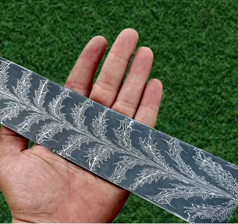 Load image into Gallery viewer, Frostleaf Damascus Billet 14" Handmade Feather Leaf Pattern

