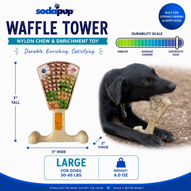 Load image into Gallery viewer, Waffle Tower Nylon Chew &amp; Enrichment Toy | 2-in-1 for Aggressive Chewers | SodaPup
