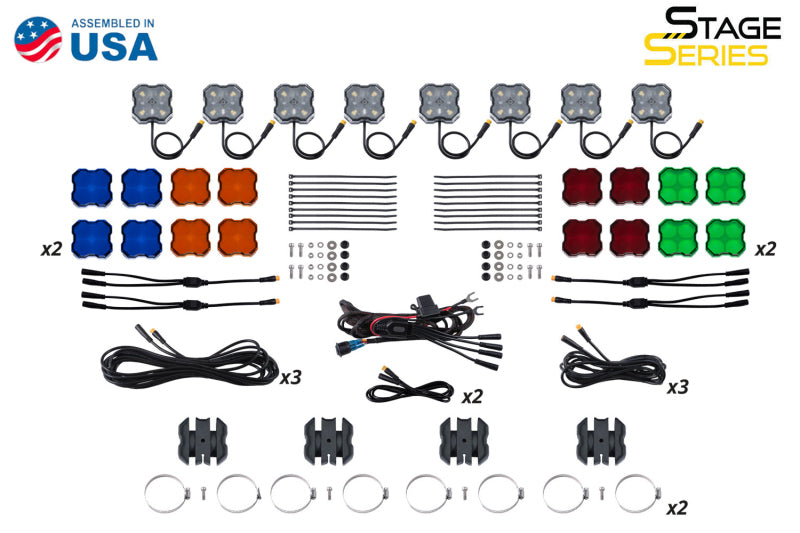 Load image into Gallery viewer, Diode Dynamics Stage Series SXS Rock Light Installer Kit - RGBW M8 w/Controller (8-pack)
