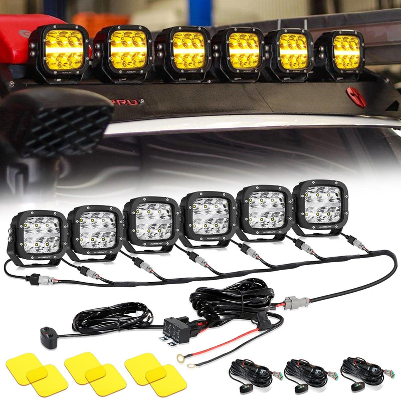 Load image into Gallery viewer, 6/8Pcs 5 Inch 132W Amber DRL LED Pod Lights with Power Harness
