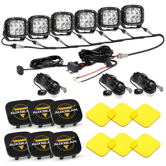 6/8Pcs 5 Inch 132W Amber DRL LED Pod Lights with Power Harness