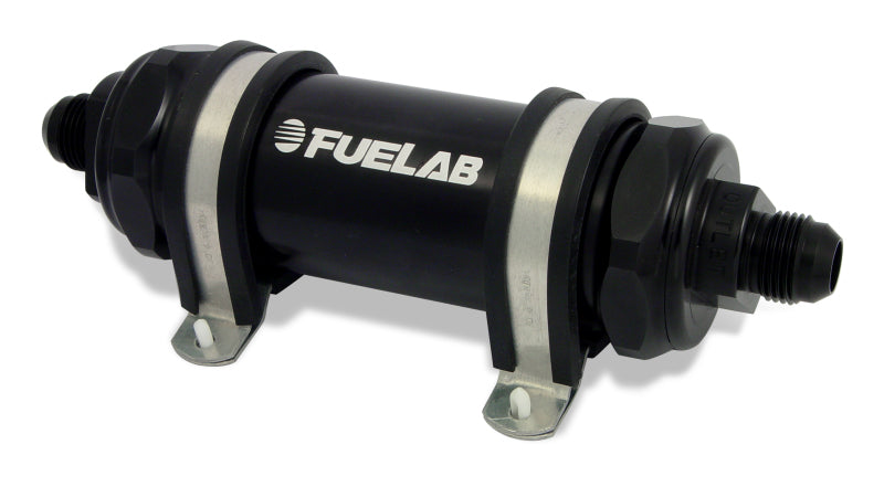 Load image into Gallery viewer, Fuelab 828 In-Line Fuel Filter Long -6AN In/Out 40 Micron Stainless - Black
