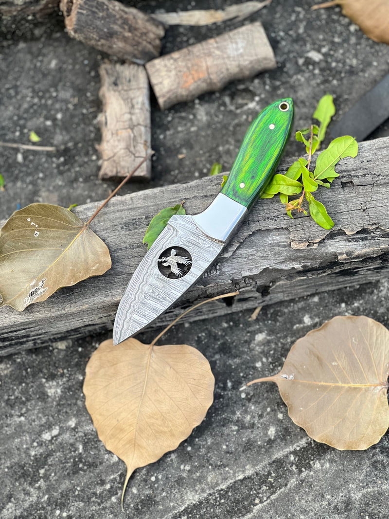 Load image into Gallery viewer, Handmade Skinner Knife – 8" Damascus Steel Blade with Pakkawood &amp; Wire-Cut Handle + Leather Sheath
