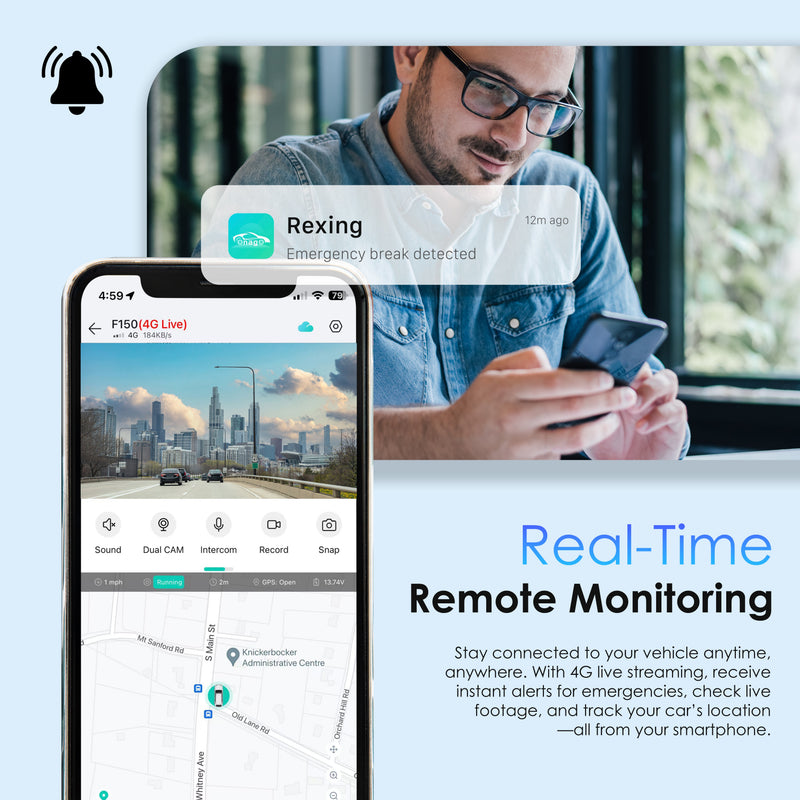Load image into Gallery viewer, Rexing 4G LTE 2-Channel Dash Cam with GPS – 2.5K Front + 1080p Rear | Real-Time Remote Access &amp; Alerts
