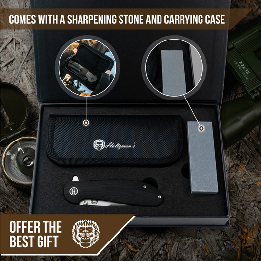 The Straight Back Folding Pocket Knife Giftset for Men and Women (Silver and Black)