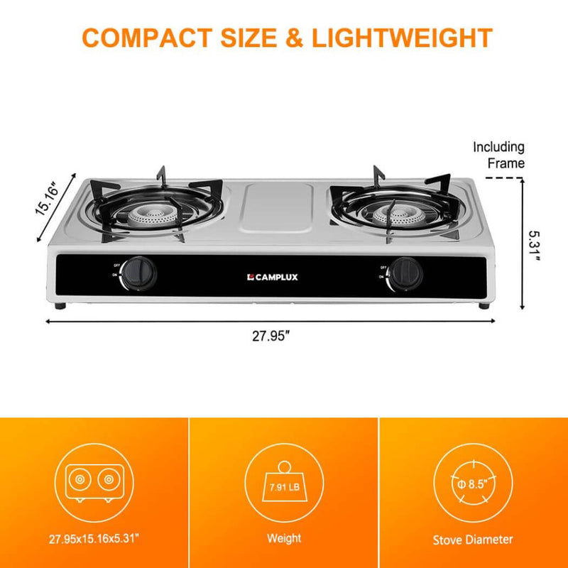Load image into Gallery viewer, Camplux 2 Burners 19,600 BTU Outdoor Gas Stove with Auto Ignition
