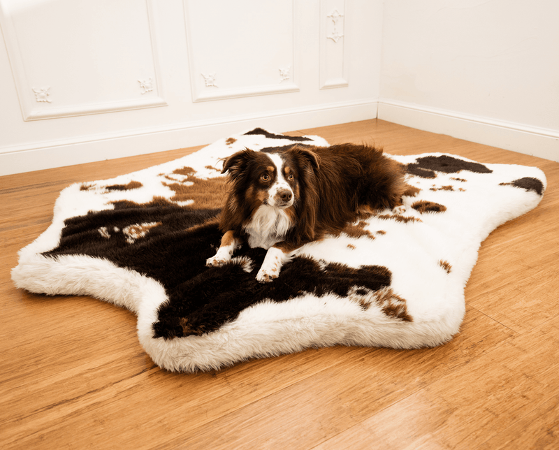 Load image into Gallery viewer, PupRug® Animal Print Memory Foam Dog Bed - Brown Faux Cowhide
