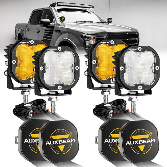 3 Inch 80W 9600LM LED Pods Lights White&Amber for FORD