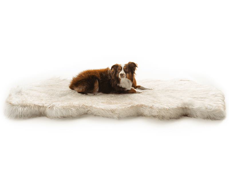 Load image into Gallery viewer, PupRug® Runner Faux Fur Memory Foam Dog Bed - Curve White with Brown Accents
