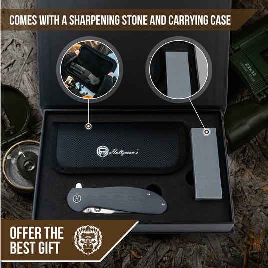 The Straight Back Folding Pocket Knife Giftset for Men and Women (Grey and Red)