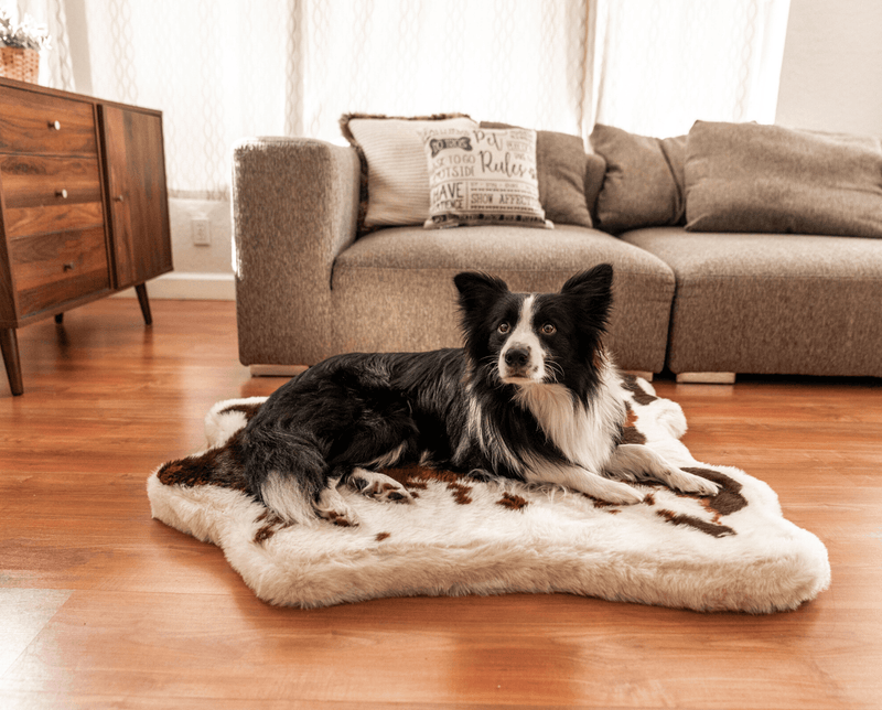 Load image into Gallery viewer, PupRug® Animal Print Memory Foam Dog Bed - Brown Faux Cowhide
