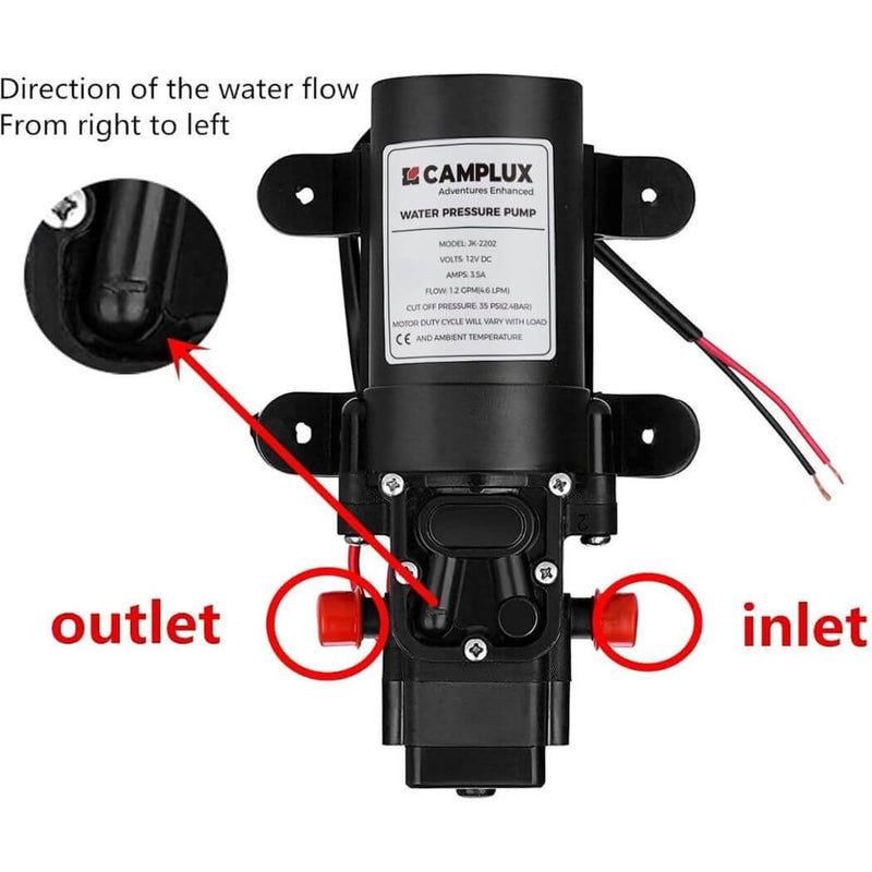 Load image into Gallery viewer, Camplux 12V Water Pump 35PSI DC 1.2GPM 4.3LPM Diaphragm for Caravan RV Marine Fishing Boat
