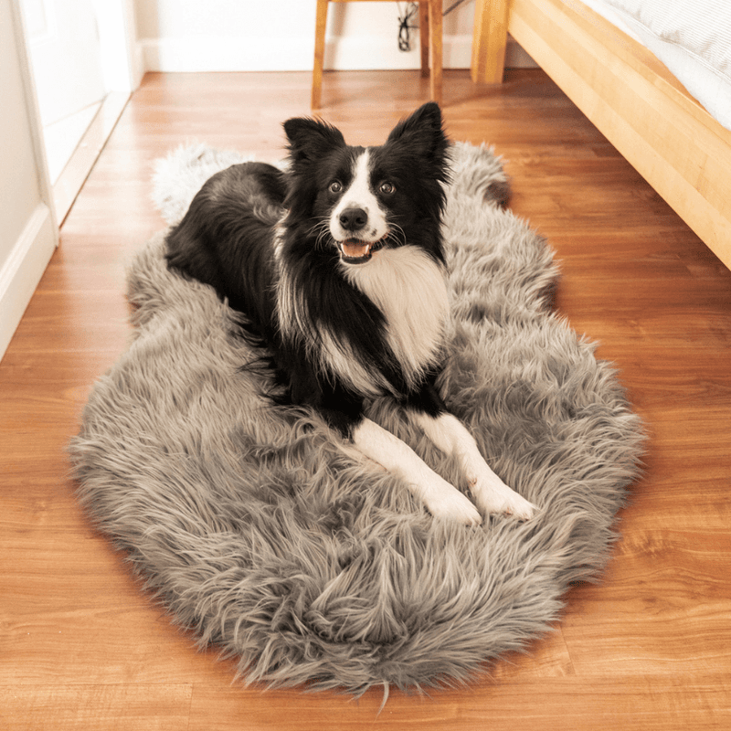Load image into Gallery viewer, PupRug by Paw.com® Faux Fur Orthopedic Dog Bed - Curve Charcoal Grey
