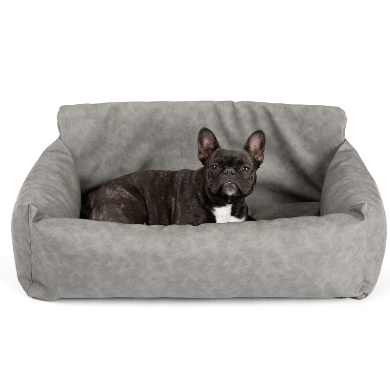 Load image into Gallery viewer, PupProtector™ Faux Cool-to-Touch Vegan Leather Memory Foam Dog Car Bed - Slate Gray
