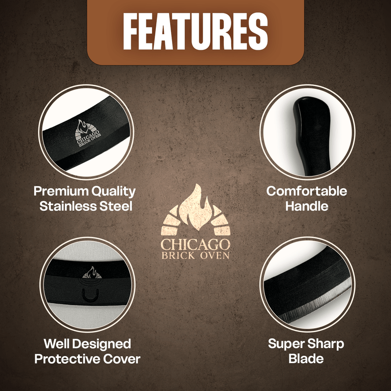 Load image into Gallery viewer, 12-Inch Heavy-Duty Pizza Cutter Rocker Blade – Stainless Steel Mezzaluna Knife with Titanium Coating – Professional Pizza Cutter w/ Protective Cover
