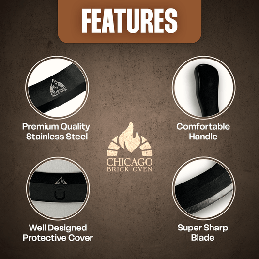 12-Inch Heavy-Duty Pizza Cutter Rocker Blade – Stainless Steel Mezzaluna Knife with Titanium Coating – Professional Pizza Cutter w/ Protective Cover