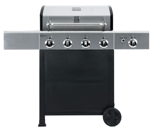 4 Burner Gas Grill Plus Side Burner - Black with Stainless Steel Lid